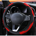 Car Steering Wheel Cover Red Black Leather Anti-slip For 15"/38cm Carbon Fiber