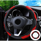 Car Steering Wheel Cover Red Black Leather Anti-slip For 15"/38cm Carbon Fiber